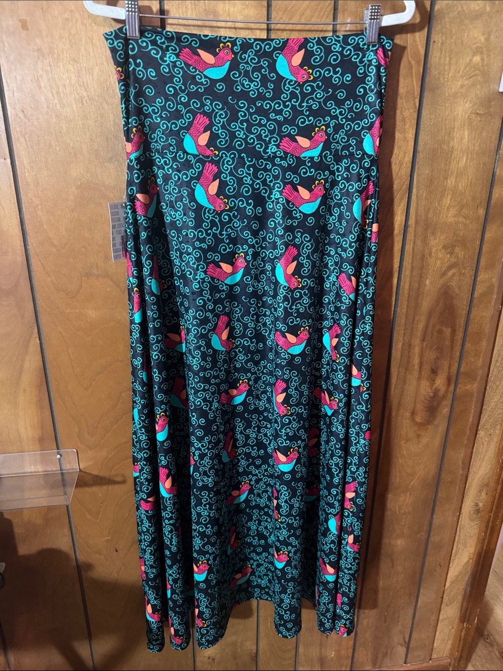 LuLaRoe Black Maxi Skirt with Pink and Teal Bird Print